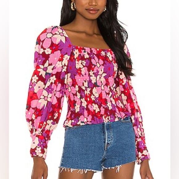 Free People Ariana Printed Top long sleeves cuffed in Party Combo - Picture 1 of 8